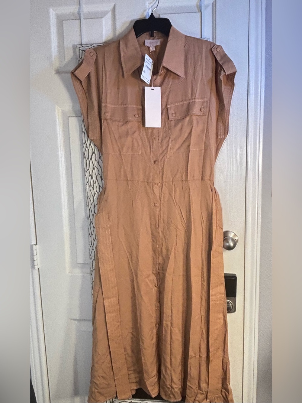 Casual Maxi Shirt Dress in Tan